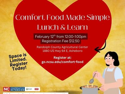 red heart against yellow background and woman stirring a pot of food