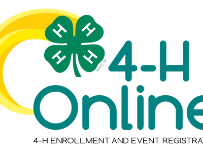 Green four-leaf clover and "4-H Online" logo with text "4-H ENROLLMENT AND EVENT REGISTRATION"