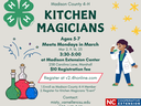 Madison County 4-H Kitchen Magicians — Ages 5–7; Mondays Mar 2,9,16,23 3:30–5:00; $10 registration
