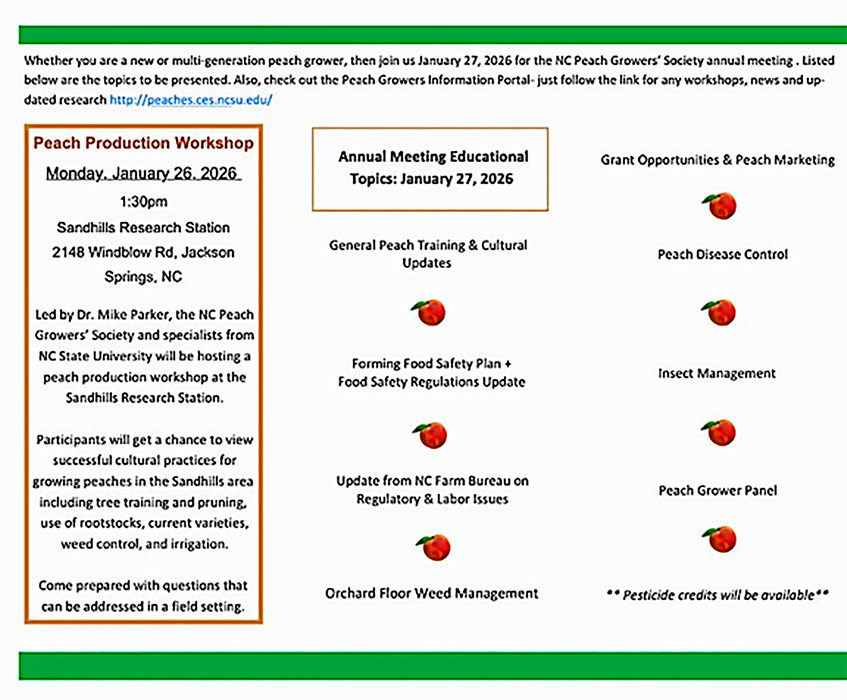 Peach Production Workshop and Annual Meeting flyer date, time location