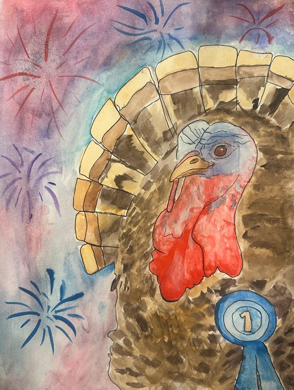artwork of a turkey with fireworks