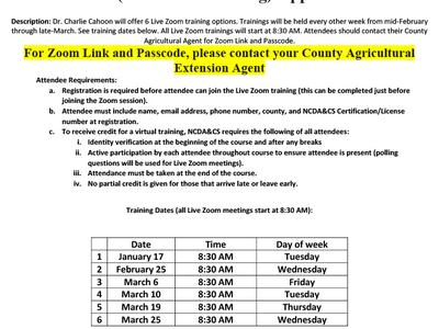 2026 Auxin Herbicides—Best Management Practices virtual Zoom meetings; contact county extension agent
