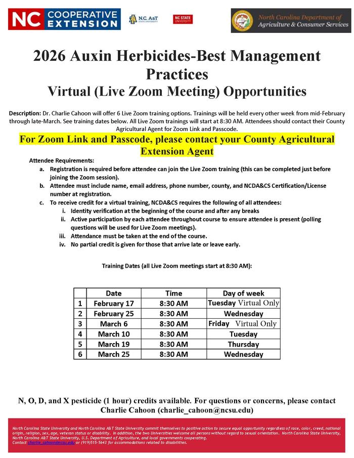 Auxin training dates same as those listed above