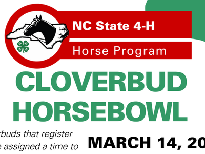 CLOVERBUD HORSEBOWL poster — March 14, 2026 10AM–11AM NCSU Riddick Hall; children at quiz buzzers
