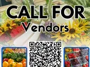 Call for vendors poster with QR code, produce photos, and website wayne.ces.ncsu.edu