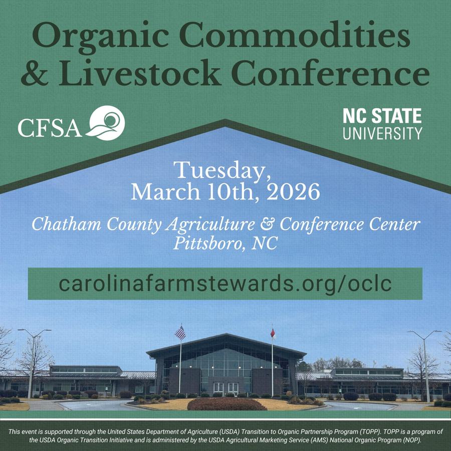 2026 cfsa organic commodities and livestock conference flyer, date, location, registration info