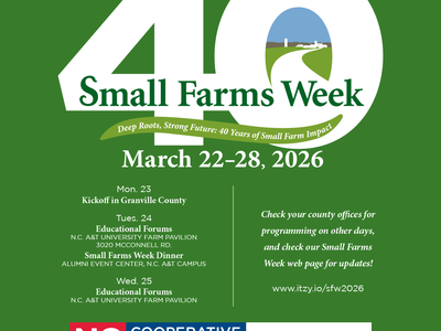 2026 Small Farms Week flyer dates, location, topics and registration info.