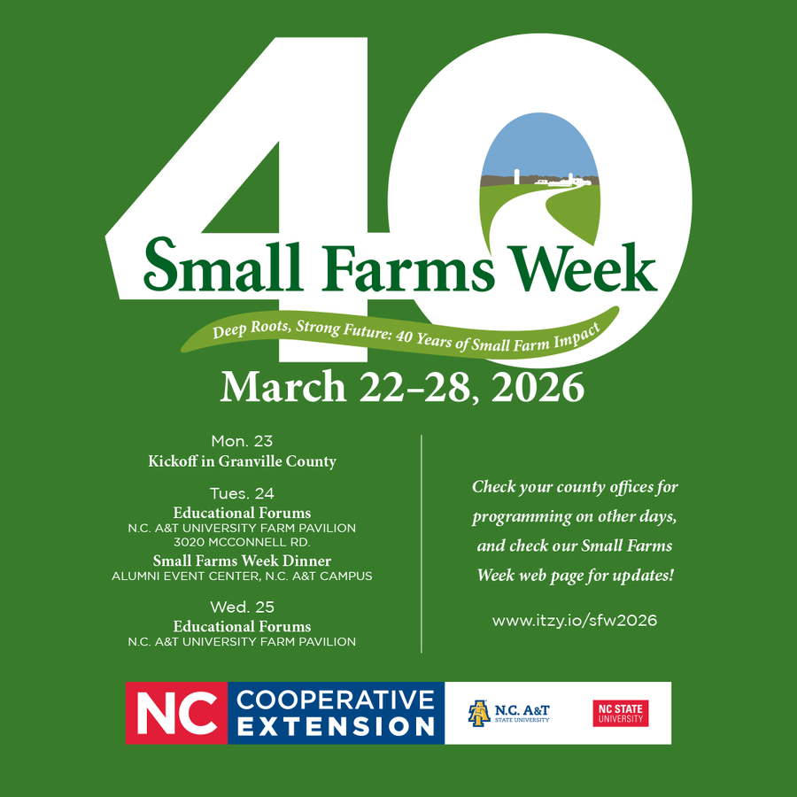 2026 Small Farms Week flyer dates, location, topics and registration info.