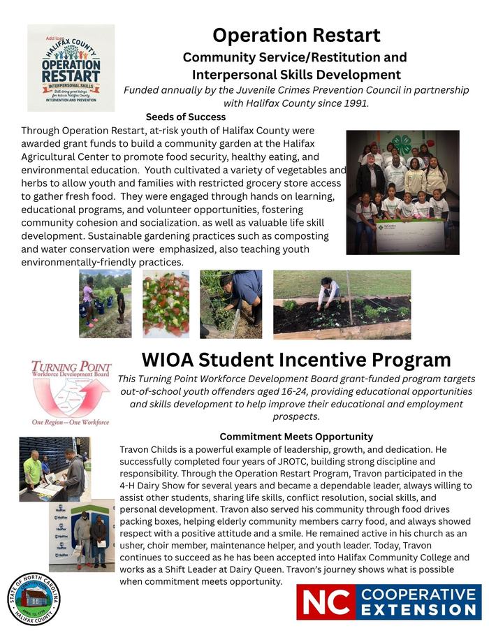 Operation Restart flyer: Community Service/Restitution and Interpersonal Skills Development