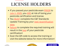 All pesticide license holders: complete C&T Standards Update Training by July 1, 2025. Scan QR.