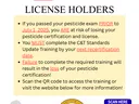 All pesticide license holders: complete C&T Standards Update Training by July 1, 2025. Scan QR.