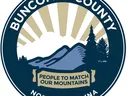 Blue, White and Brown logo for Buncombe County government.