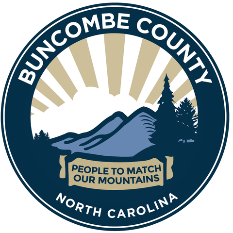 Blue, White and Brown logo for Buncombe County government.