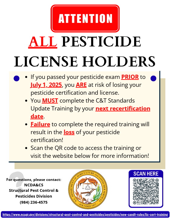ATTENTION: All pesticide license holders — training required; exams prior to July 1, 2025 at risk.