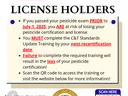 Attention: All pesticide license holders — if certified before July 1, 2025 complete C&T update; scan QR