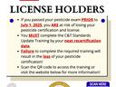 Flier regarding pesticide license holder new requirement. Read article for full requirements.