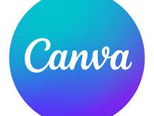 White cursive "Canva" centered on a teal-to-purple circular gradient background.