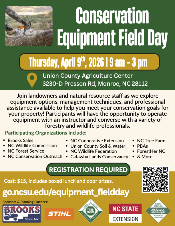Conservation Equipment Field Day Apr 9, 2026 9am–3pm; Union County Ag Center; Registration required