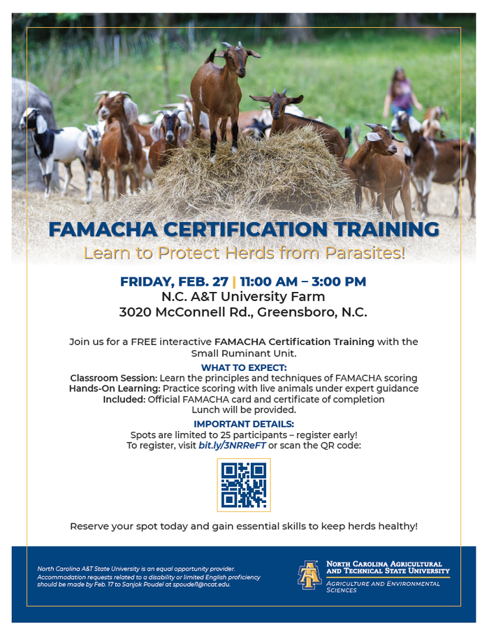 FAMACHA Certification Training Flyer date, time, locatrion, registration info
