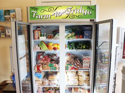refrigerator at local library filled with food available to pickup