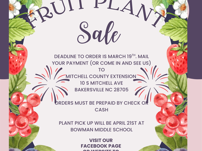 Fruit Plant Sale flyer — order deadline Mar 19; pickup Apr 21; Mitchell County Extension info