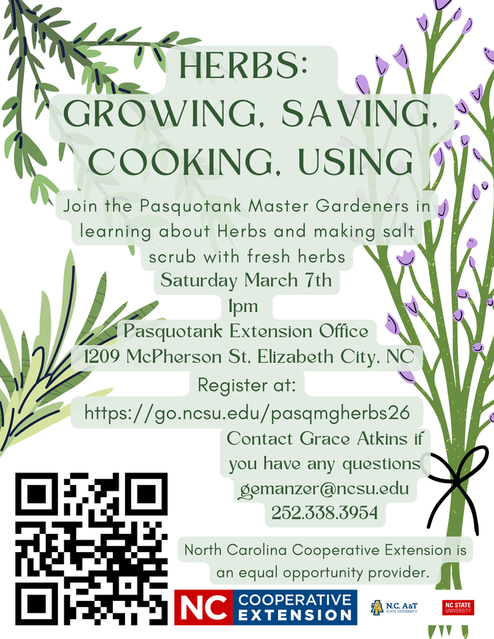Herb Gardening Seminar March 7 from 1pm to 3pm.