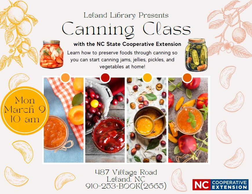 Canning Class with NC State Cooperative Extension — Mon March 9 10 am
