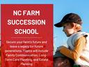 NC Farm Succession School flyer; March 31st, 2026; father carrying child on shoulders in cornfield