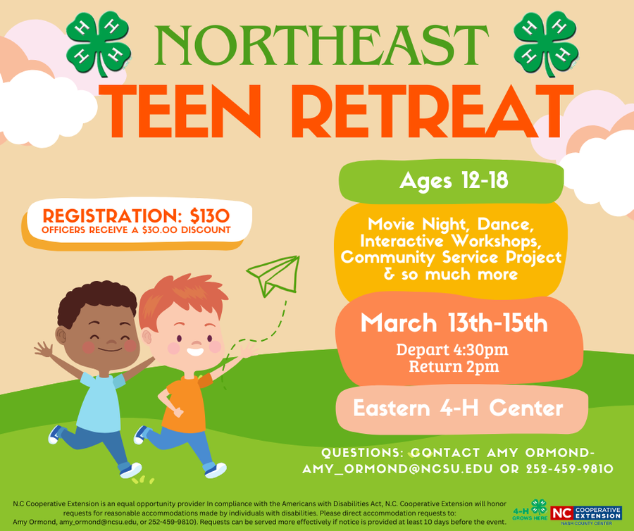 NORTHEAST TEEN RETREAT; Ages 12–18; March 13–15; Registration $130