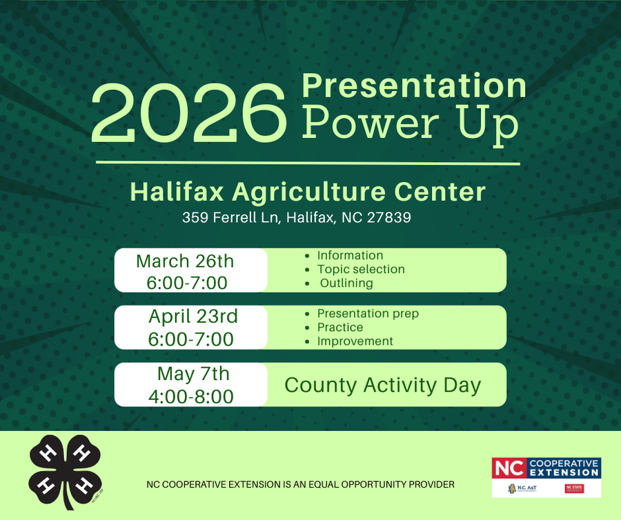 2026 Presentation Power Up at Halifax Agriculture Center — March 26, April 23, May 7 dates