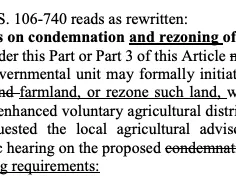 Section 1: G.S. 106-740 — Public hearings on condemnation and rezoning of farmland