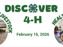 Discover 4‑H logo, four labeled circles (STEM, Ag, Healthy Living, Civic Engagement), Feb 16, 2026