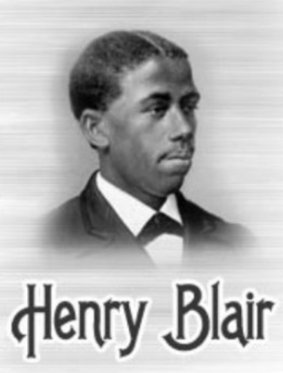 Portrait of a man in 19th-century suit and bow tie with stylized text below