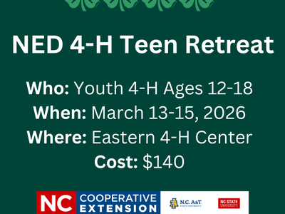 NED 4-H Teen Retreat — Youth 4-H ages 12–18; March 13–15, 2026; Eastern 4-H Center; $140