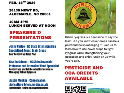 Cover Crop Meeting Flyer for February 16, 2026 in Albemarle, NC