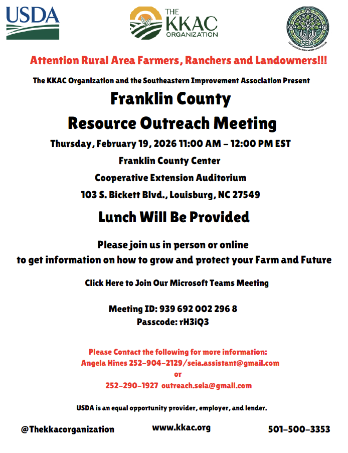 Franklin County Resource Outreach Meeting flyer, date, time, location and registration info.