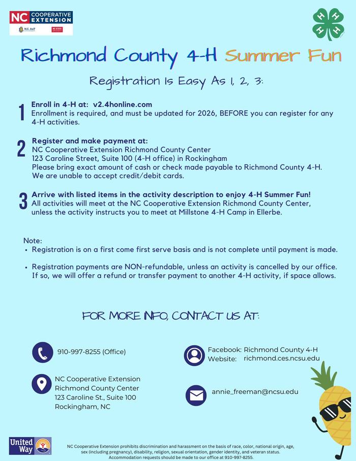 Richmond County 4-H Summer Fun 2026 Registration is Now OPEN!