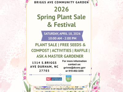 Flyer for Briggs Garden Spring Festival and Plant Sale. Featuring a plant sale, free seeds and compost, activities and a raffle.