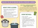 Event flyer titled "Canning for Success: Master the Art of Boiling Water & Pressure Canning," hosted by N.C. Cooperative Extension - Stanly County Center.