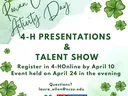 Rowan County 4-H Presentations & Talent Show; Registration due April 10. Event April 24.