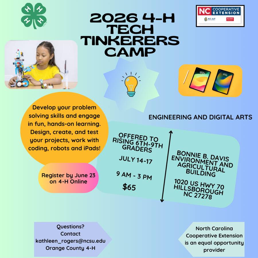 Explore the principles of engineering and coding. We will take field trips, conduct projects, and work with some cool STEAM activities on iPads.Open to rising 6th–9th graders9:00 AM-3:00 PM DailyCost:  $ 65.00