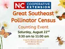 Great Southeast Pollinator Census Flyer with watercolor bees, butterflies, daisies and black-eyed susan flowers.