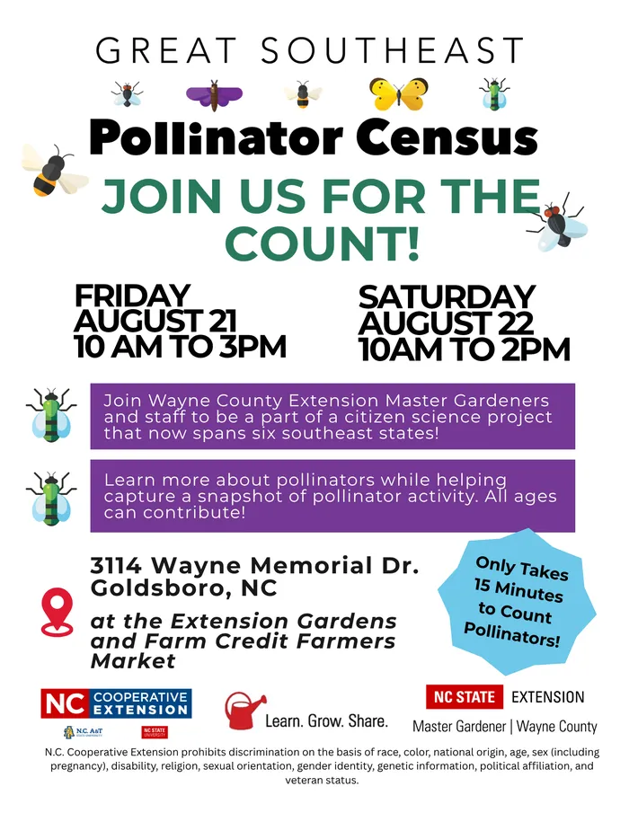 Flyer about Great Southeast Pollinator Census-Join us for the Count on August 21 & 22