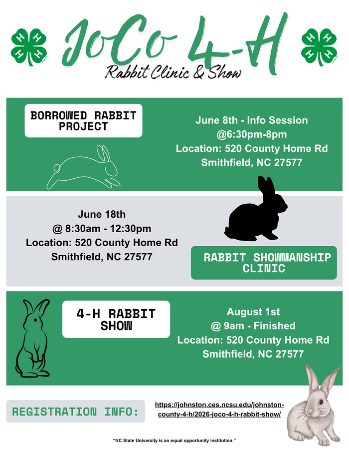 2026 Johnston County 4-H Rabbit Show & Clinic Flyer