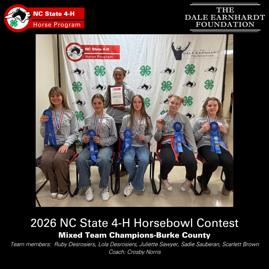 The champion Mixed team and their awards for the 2026 NC State 4-H Horse Bowl Contest