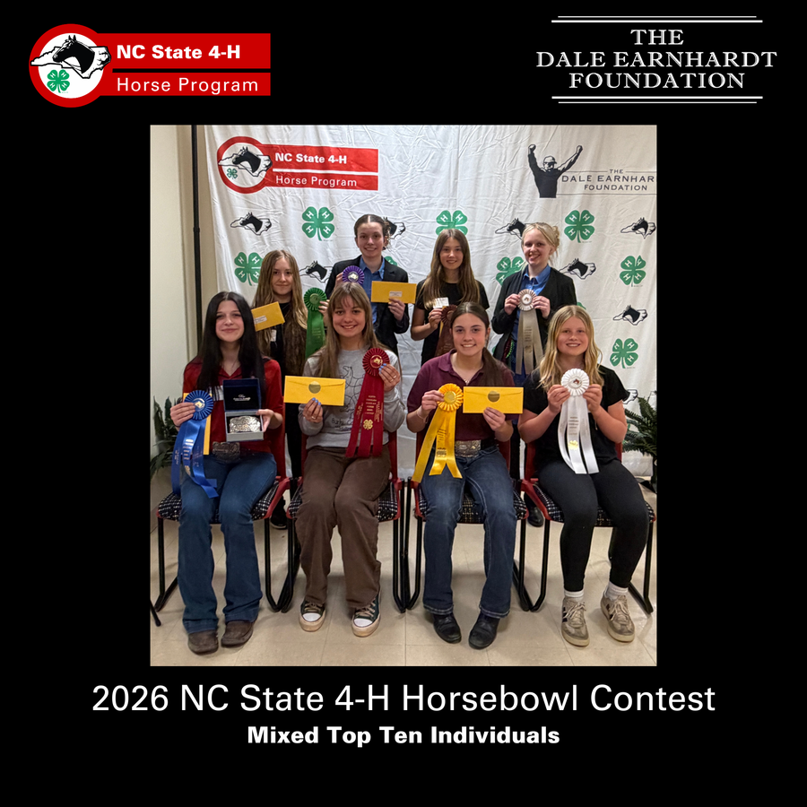 The top ten mixed division individuals and their awards for the 2026 NC State 4-H Horse Bowl Contest