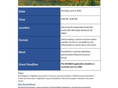 Flyer for the NCDA Block Grant Final Information Session on June 4, 2026, details in main text.