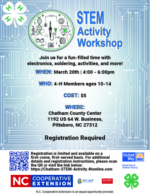 STEM Activity Workshop Flyer. Join us for a fun-filled time!