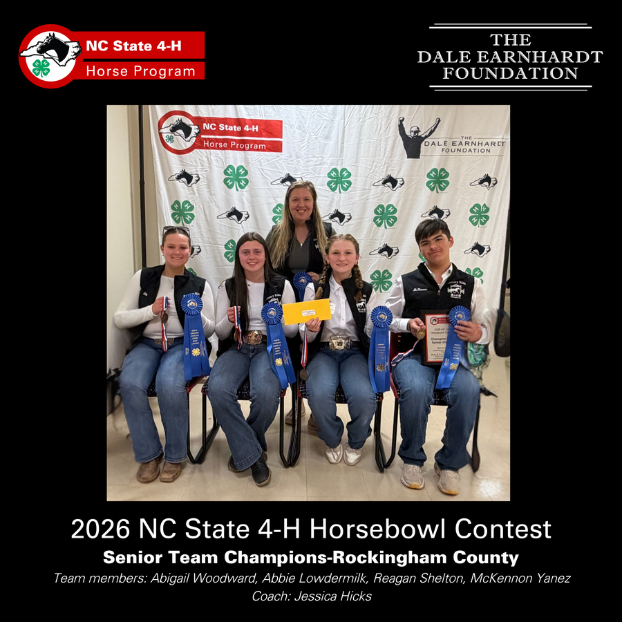 The champion senior team and their awards for the 2026 NC State 4-H Horse Bowl Contest