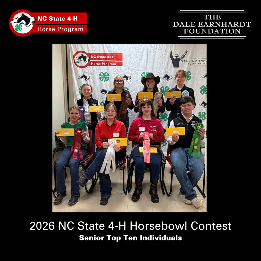 The top ten seniors and their awards for the 2026 NC State 4-H Horse Bowl Contest
